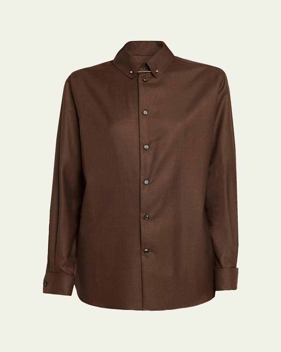Thea Collar-Pin Wool Button-Down Shirt